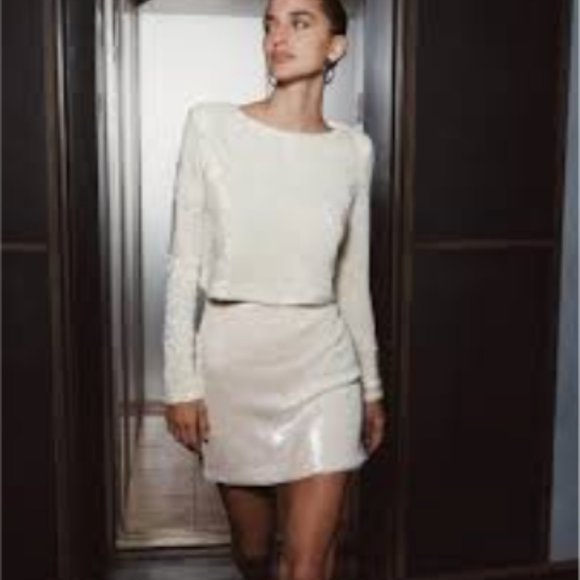 Dynamite Sequin Mini Skirt & Long Sleeve Crewneck Sequin Top set NWTO *SMALL* - Picture 4 of 12